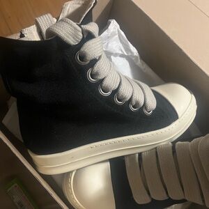 Rick Owens Black and White High-Top Sneakers